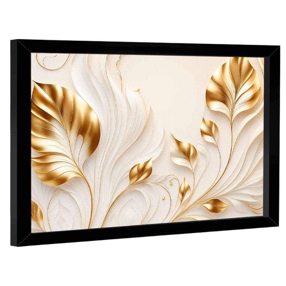 Quadros Decorativo Flores Douradas No Branco