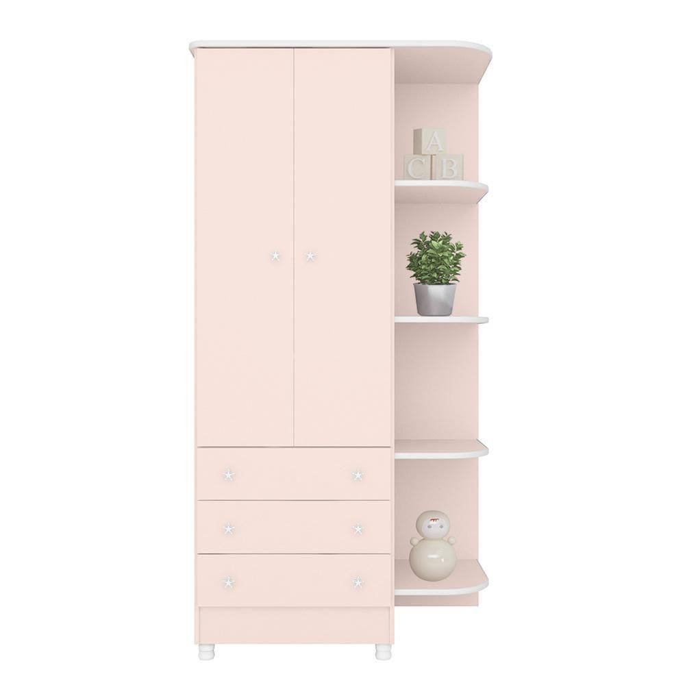 Guarda Roupa Infantil 2 Portas E 3 Gavetas Doce Sonho Rosa Acetinado Com Nicho E Pés - Qmovi Rosa Acetinado