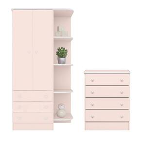Jogo De Quarto Infantil Doce Sonho Com Guarda Roupa 2 Portas E Cômoda 4 Gavetas Rosa Acetinado - Qmovi Rosa Acetinado