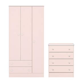 Jogo De Quarto Infantil Doce Sonho Guarda Roupa 3 Portas E Cômoda 4 Gavetas Rosa Acetinado - Qmovi Rosa Acetinado