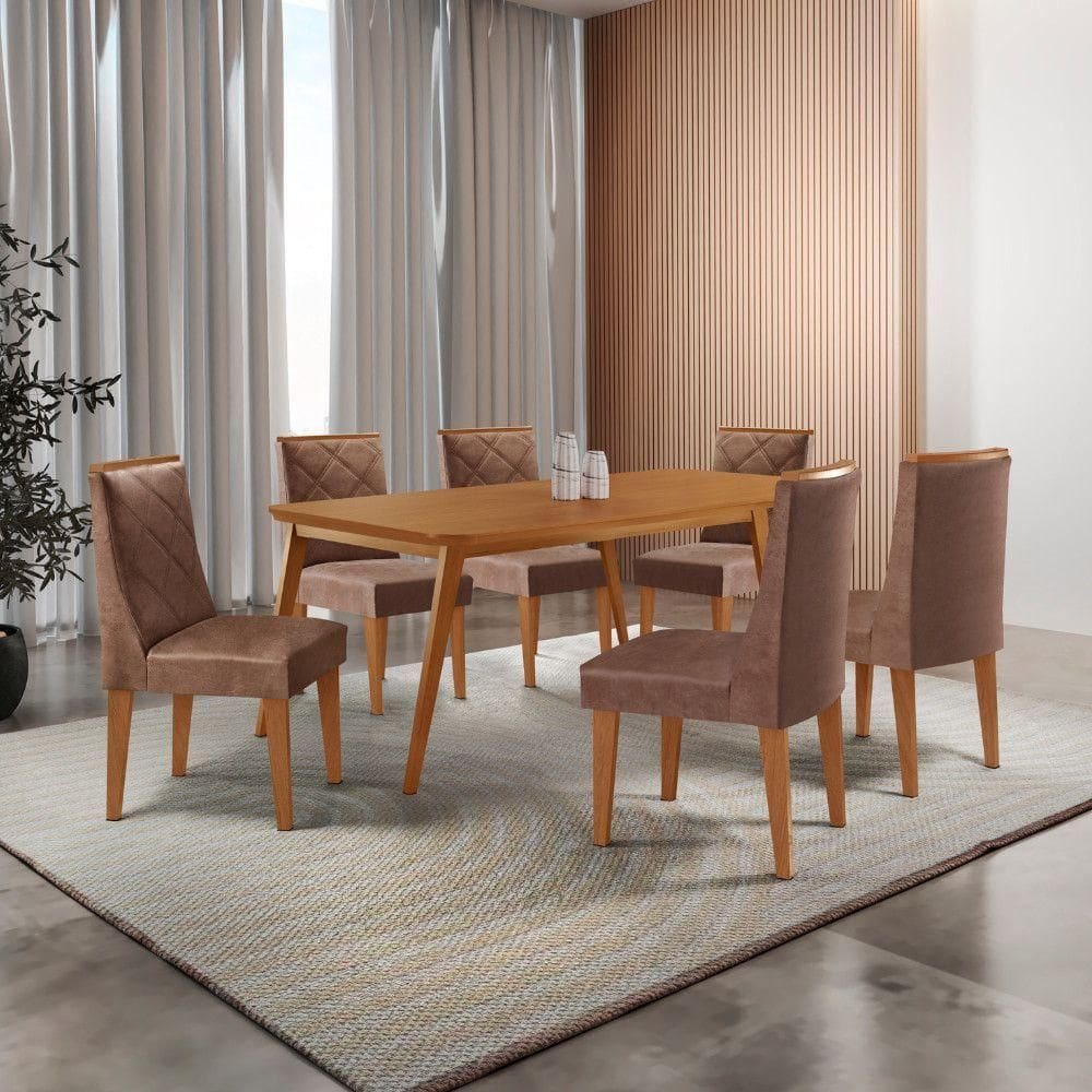 Mesa De Jantar Copper 180cm Tampo Com 6 Cadeiras Moderna Tork//
