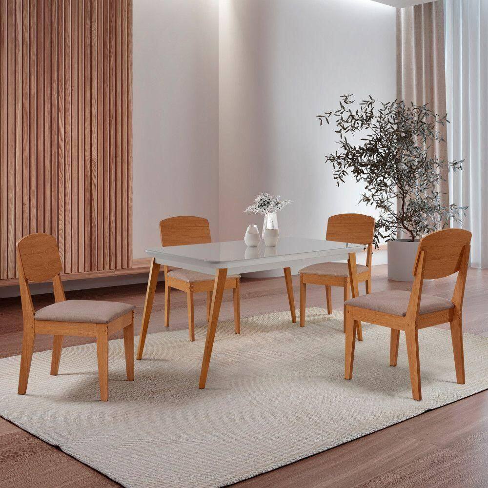 Mesa De Jantar Copper 120cm Tampo Mdf Vidro 4 Cad Copper Linho Capuccino/nat/off/serig. Off