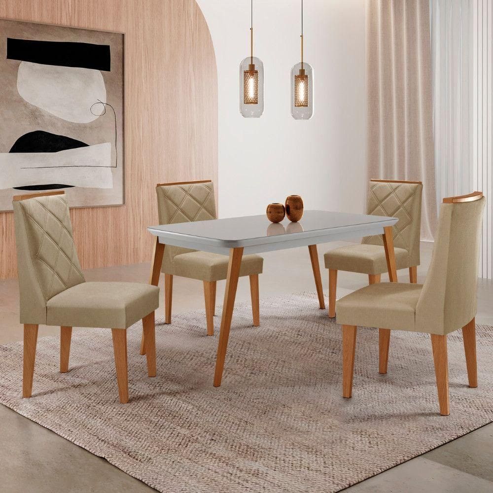 Mesa De Jantar Copper 120cm Mdf Vidro Com 4 Cadeiras Moderna Turim 07/off//serig. Off
