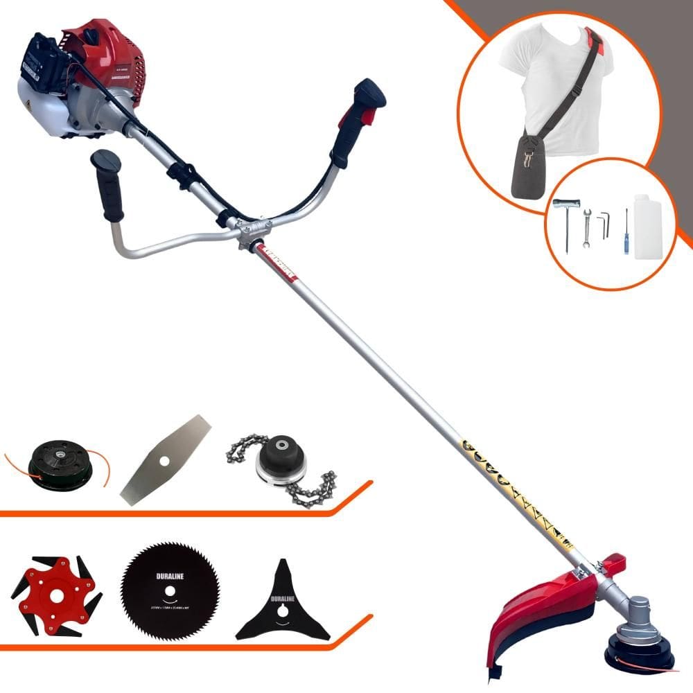 Roçadeira Profissional À Gasolina BCJ431-L 43cc 1,7HP Com Carretel e Lâmina Facão + EXTRA Lâmina 3 Pontas, Lâmina 6 Pontas, Lâmina 80 Dentes e Trimmer