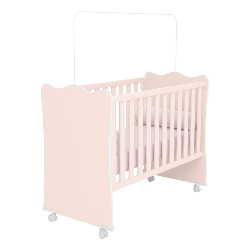 Berço Doce Sonho Rosa Acetinado Com Rodízios - Qmovi Rosa Acetinado