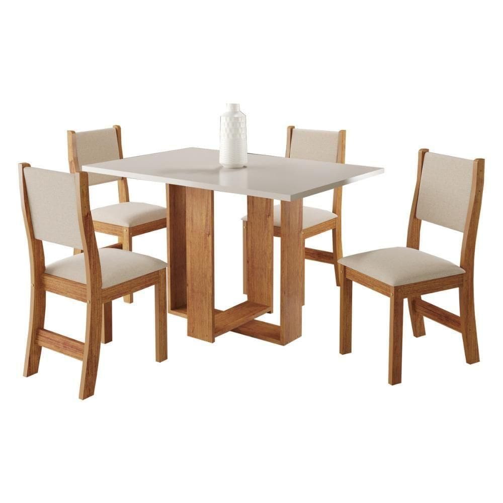 Conjunto Mesa De Jantar Retangular Milani Mel 4 Cadeiras Sol Linho Bege