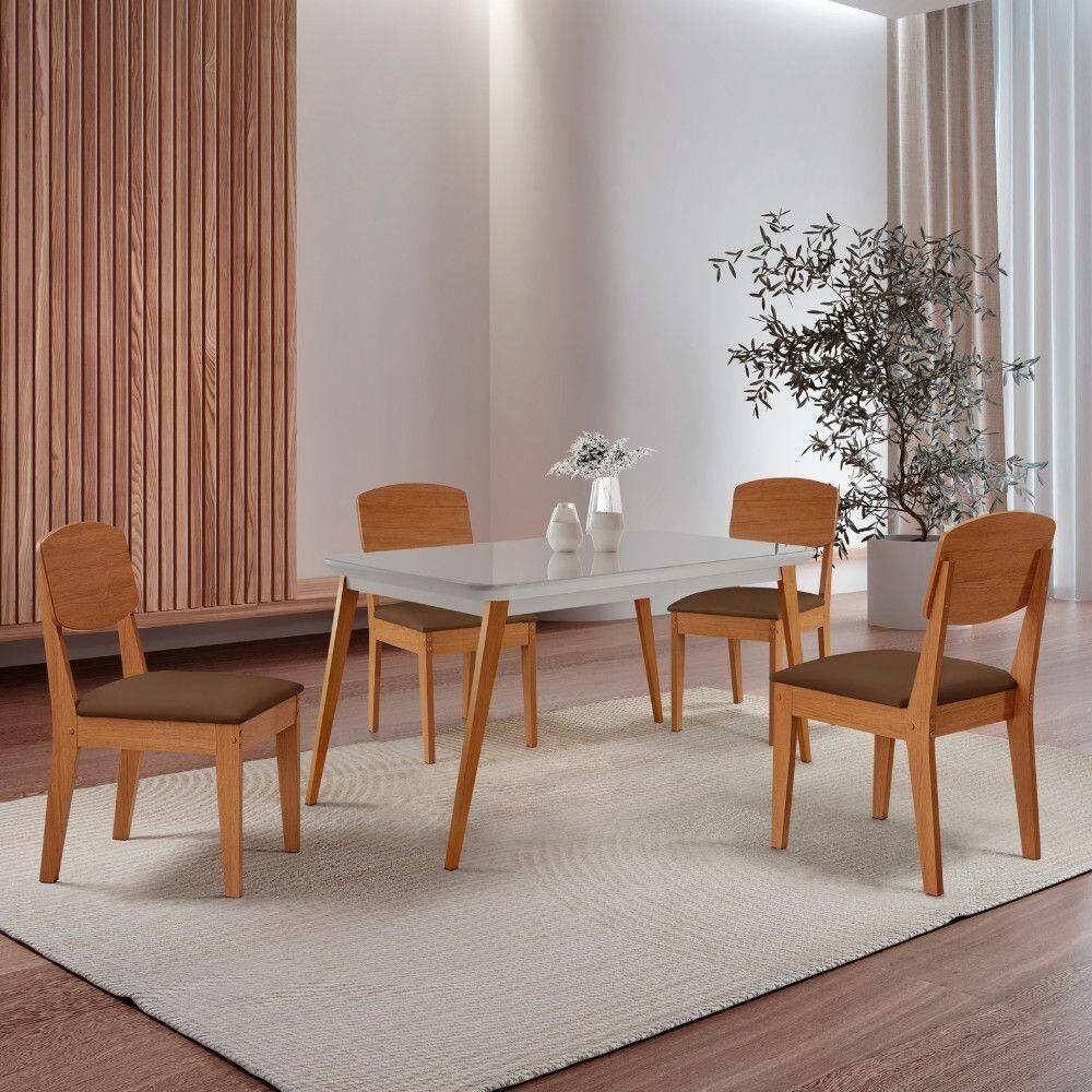 Mesa De Jantar Copper 120cm Tampo Mdf Vidro 4 Cad Copper Veludo Marrom/nat/off/serig. Off