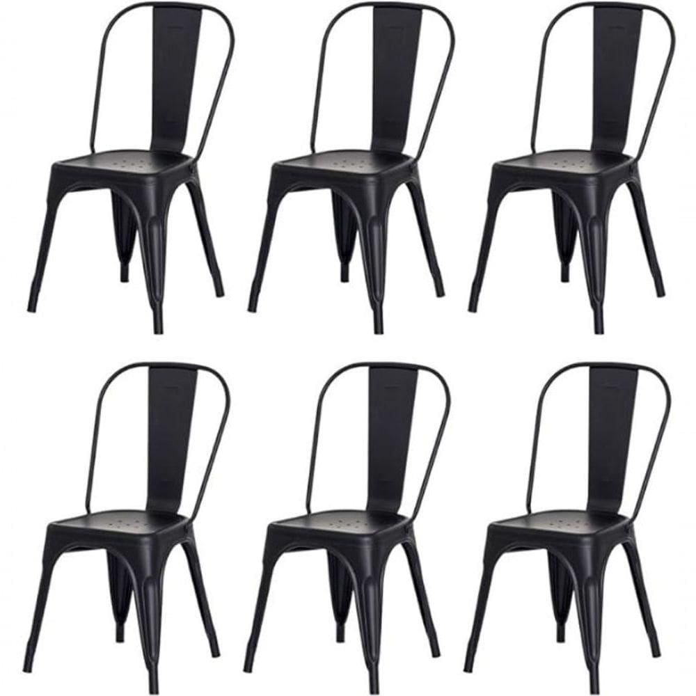 Kit 6 Cadeiras Tolix Fosca – Aço Industrial Preto, Estilo Retrô Para Sala, Cozinha Ou Escritório