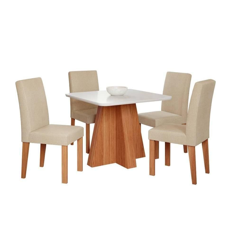 Conjunto De Mesa De Jantar Tampo De Vidro Larissa Com 4 Cadeiras Maia Linho Bege Gengibre