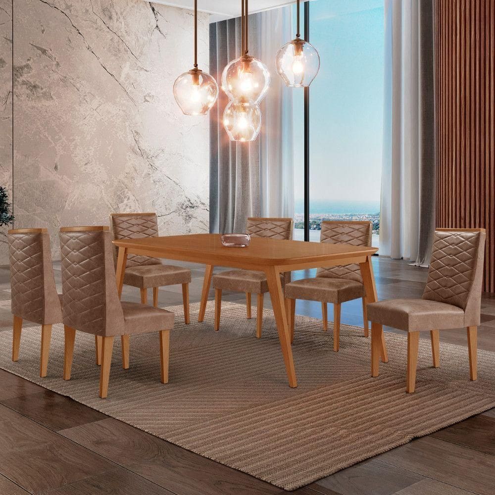 Mesa De Jantar Copper 180cm Tampo Mdf Com 6 Cadeiras Moderna Tork//
