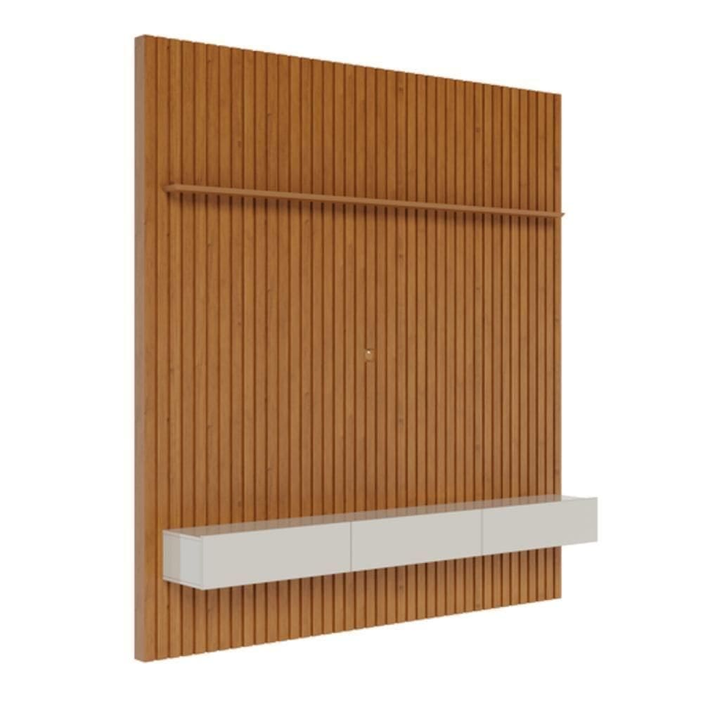 Painel Home Para 70 Polegadas 2 Gavetas Ripado Slim Nature E Off White 280cm
