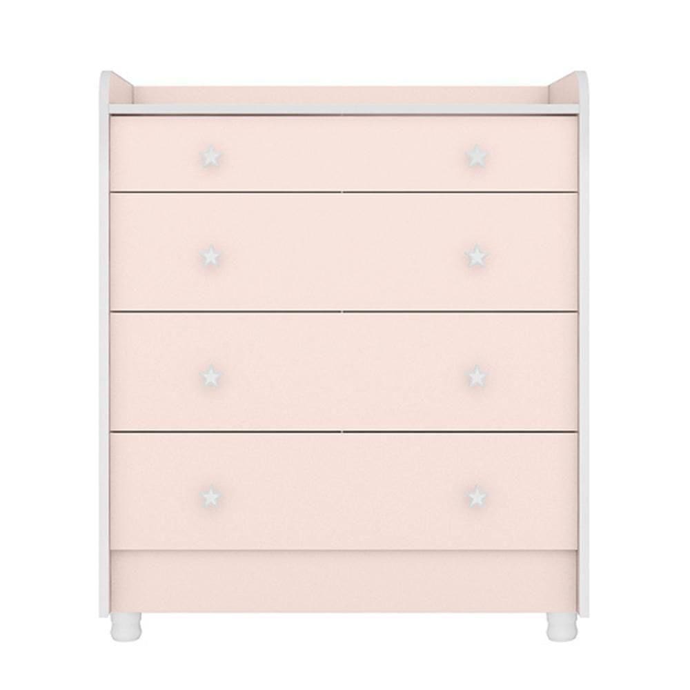Cômoda Infantil 4 Gavetas Doce Sonho Rosa Acetinado Com Trocador E Pés - Qmovi Rosa Acetinado