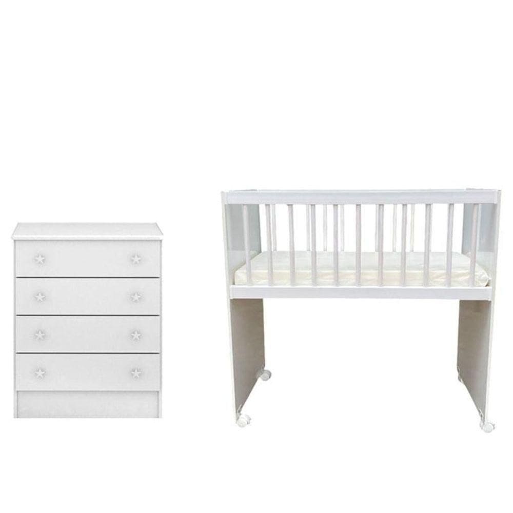 Mini Berço Moisés Alegria E Cômoda Infantil 103 Doce Sonho Branco Brilho – Qmovi