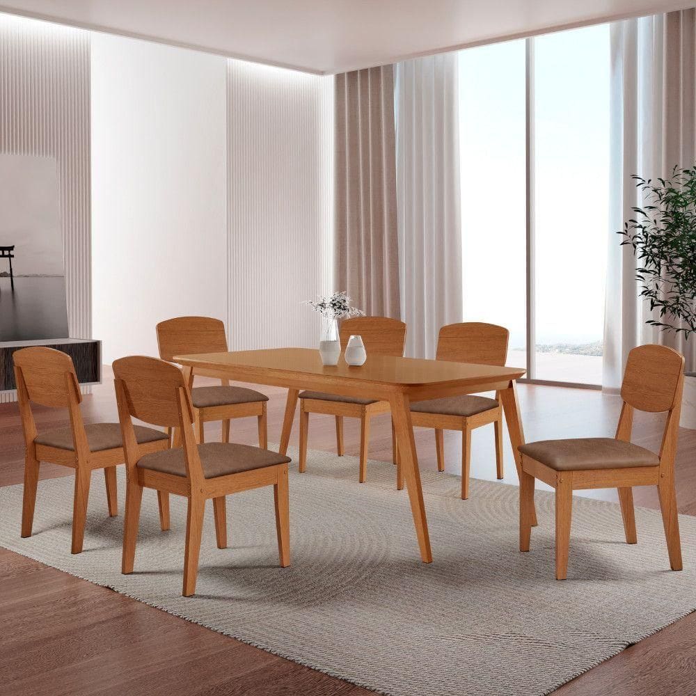 Mesa De Jantar Copper 180cm Tampo Mdf 6 Cadeiras Moderna Tork//