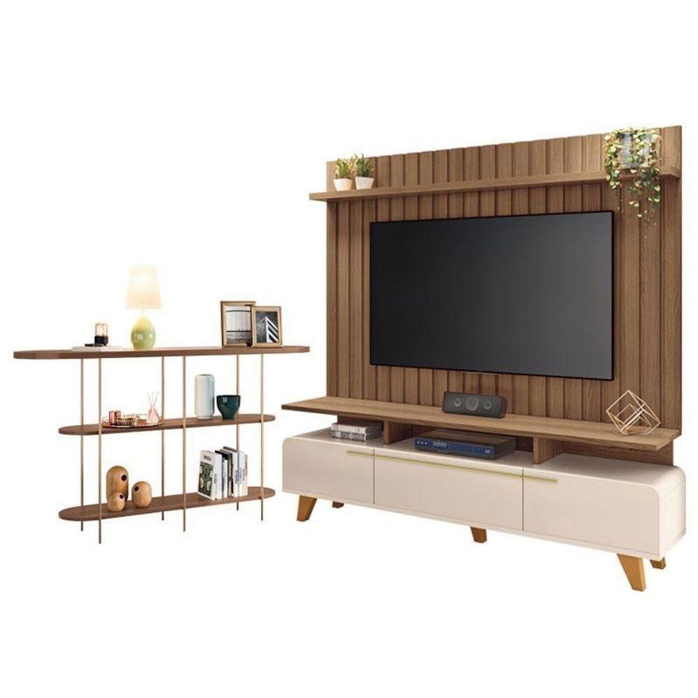 Rack Bancada Essenza E Painel Link Com Aparador Infinity Off White Castanho – Hb Móveis
