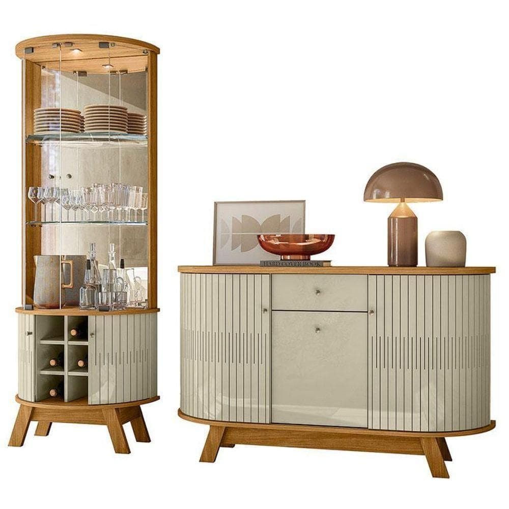 Aparador Para Sala Buffet Monza E Cristaleira Marina Cumaru Opala – Madetec