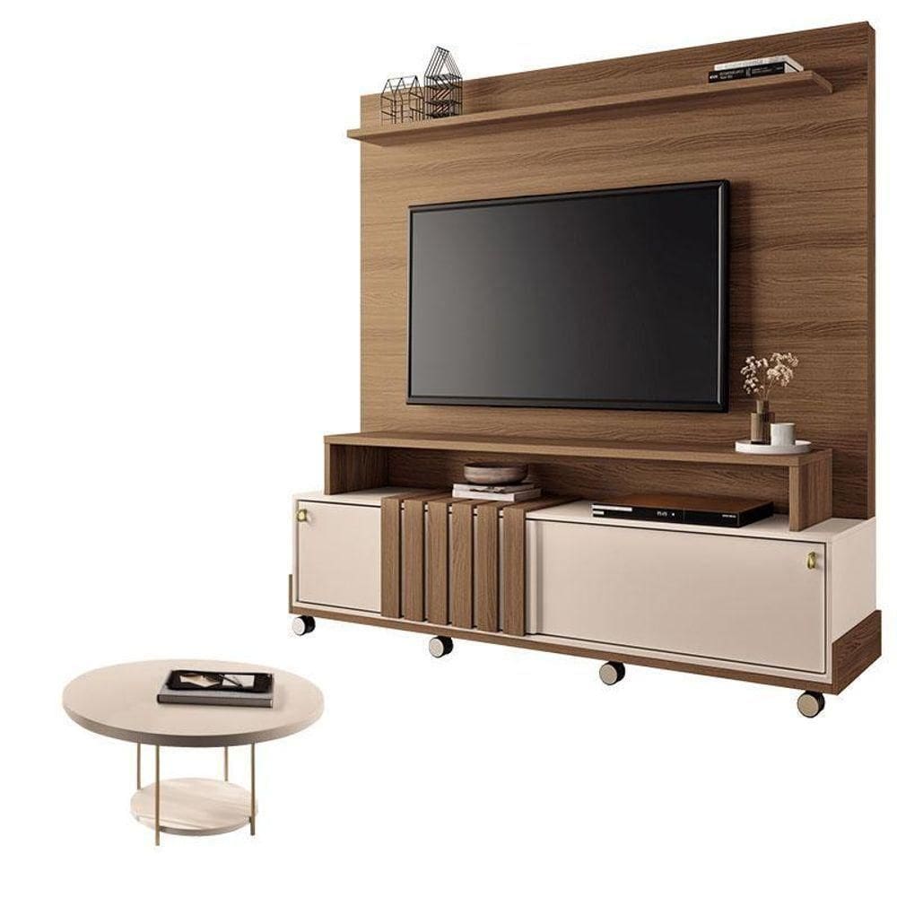 Estante Home Theater Bold Off White Castanho E Mesa De Centro Sky Off White – Hb Móveis