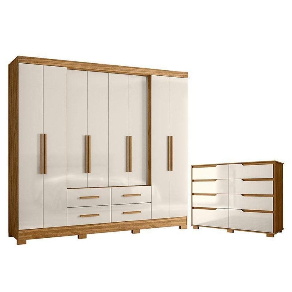 Guarda Roupa Casal San Lorenzo E Cômoda Georgia Freijó Off White – Moval