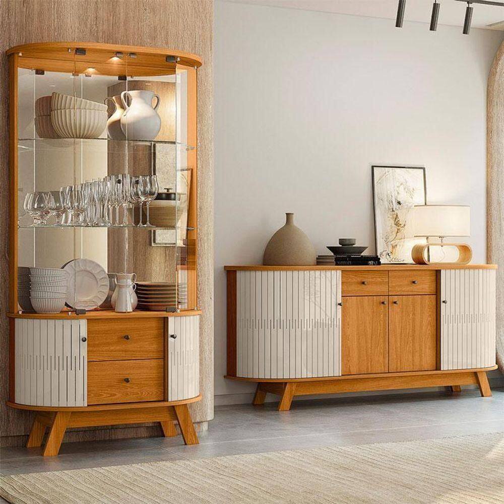Aparador Para Sala Buffet Ambiente Mônaco E Cristaleira Moss Cinamomo Off White – Madetec