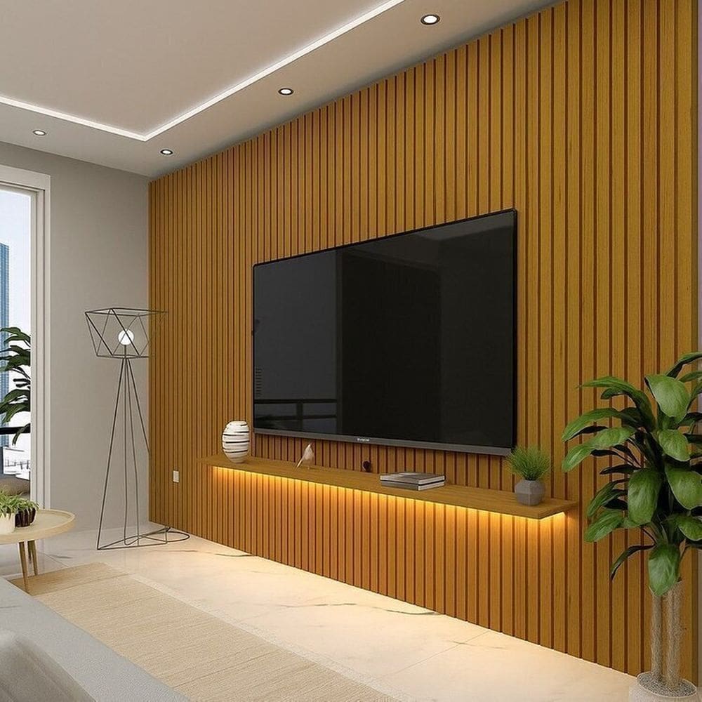 Painel para TV até 90 Polegadas Ripado com LED 330cm 100% MDF Nobre Naturale