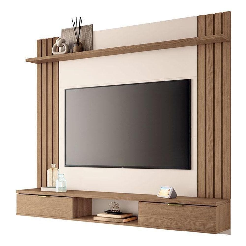 Painel Para Home Suspenso Solus Castanho Off White – Hb Móveis
