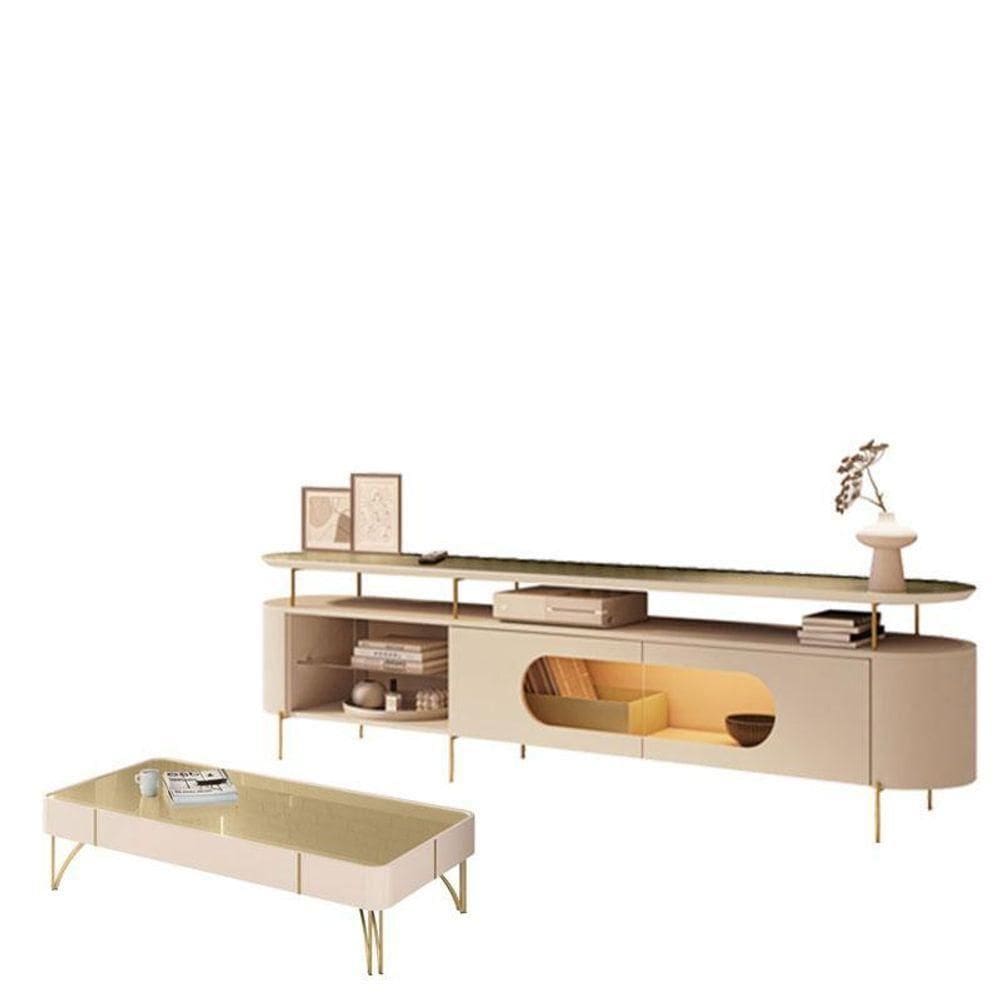 Rack Bancada ária Com Mesa De Centro Cadenza Champanhe Off White - Hb Móveis