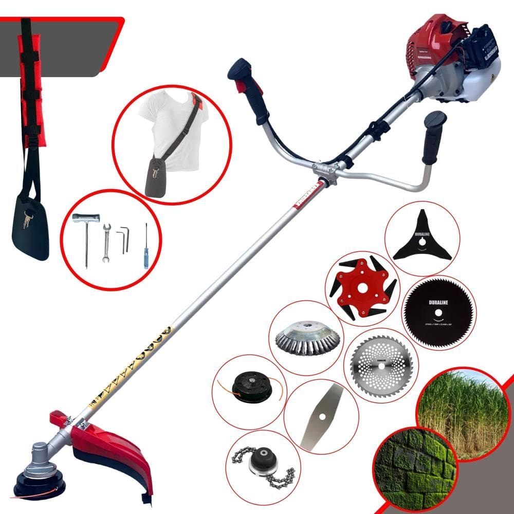 Podador de Grama Kawashima BCJ431L 43cc 2T 1,7HP Com Carretel + Facas 2 Pontas, 3 Pontas, 6 Pontas, 40 Dentes, 80 Dentes, Trimmer e Escova de Aço
