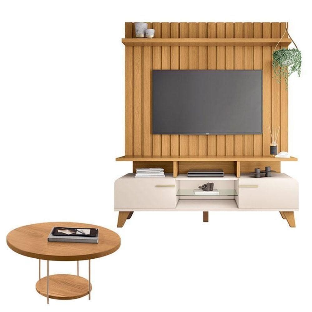 Rack Bancada Essenza E Painel Link Com Mesa De Centro Sky Off White Cinamomo – Hb Móveis