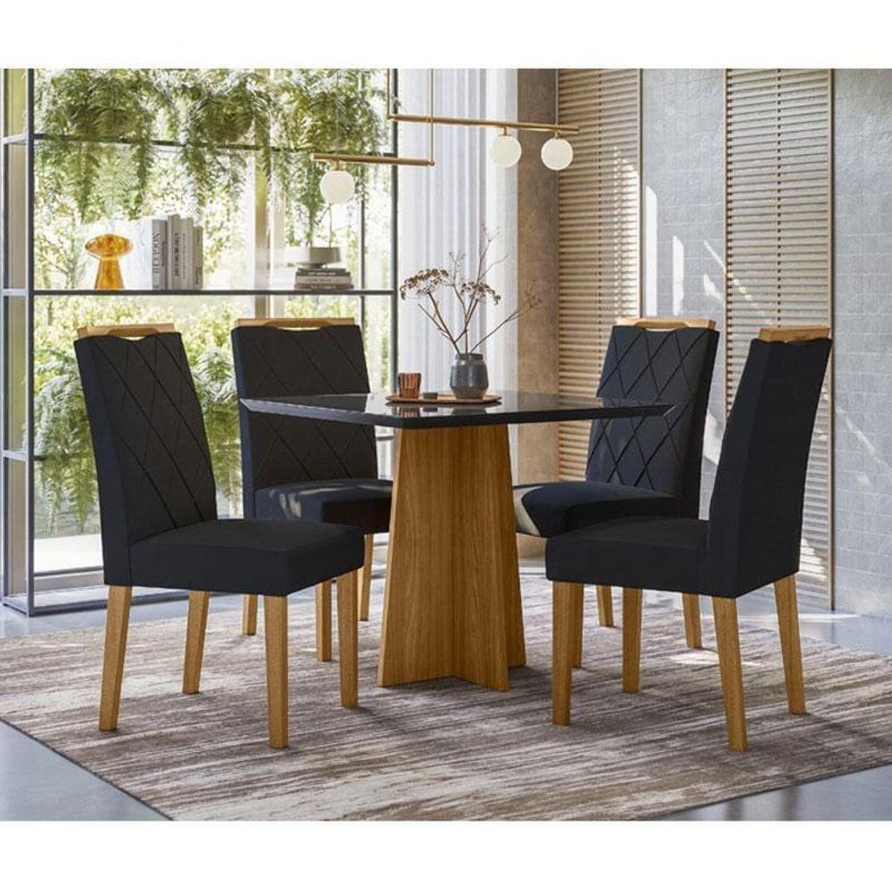 Mesa De Jantar Ambiente Anitta 90x90 Cm Com Vidro Ype Preto E 4 Cadeiras Sarah Veludo Preto – New Ceval