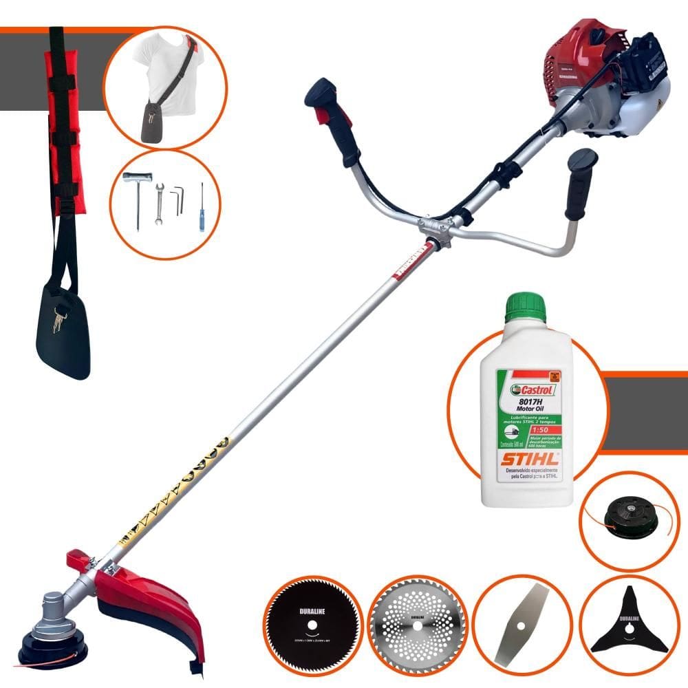 Máquina de Cortar Grama Kawashima BCJ431-L À Gasolina 43cc 1,7HP 10.000rpm Roçadeira Lateral Multifuncional Com 5 Opções de Cortes + ÓLEO STIHL 2T