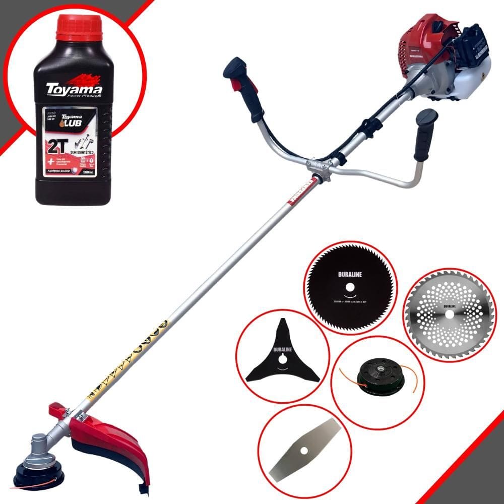 Roçadeira Kawashima BCJ431-L 43cc 1,7HP Com Carretel de Nylon + Lâmina Facão + Lâmina 3 Pontas + Lâmina 40 Dentes + Lâmina 80 Dentes + ÓLEO TOYAMA 2T