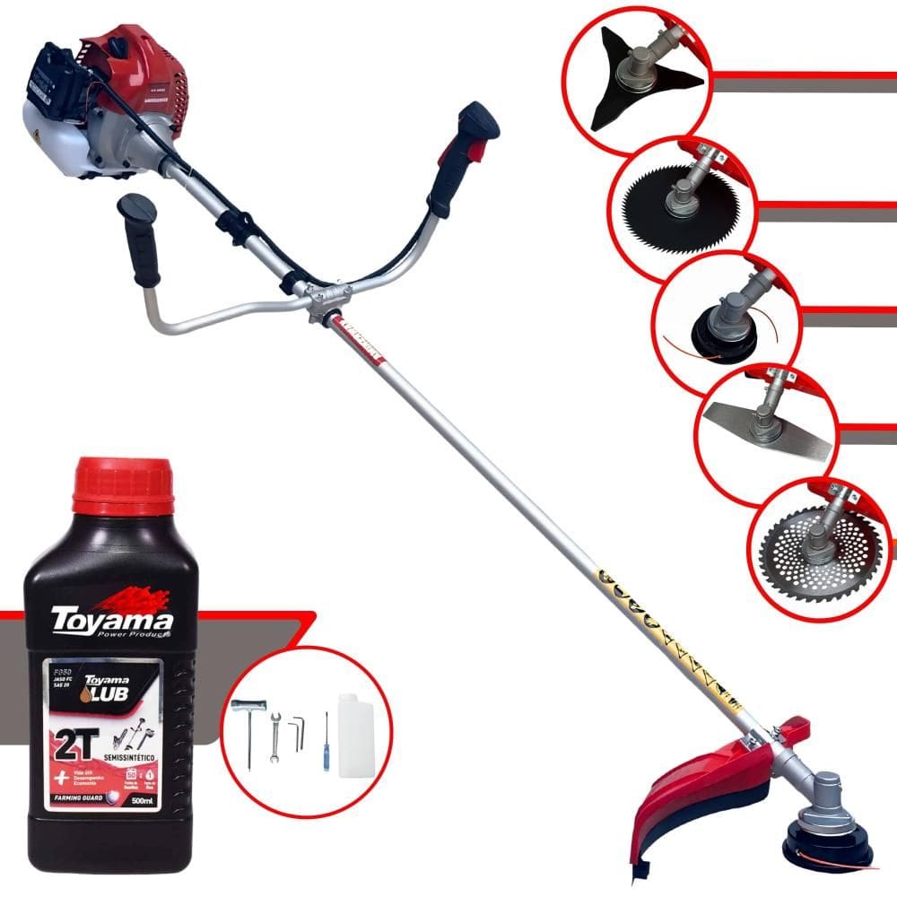 Roçadeira Robusta Kawashima BCJ431L À Gasolina 43cc Com Carretel + Faca 2 Pontas + Faca 3 Pontas + Faca 40 Dentes + Faca 80 Dentes + ÓLEO TOYAMA 2T