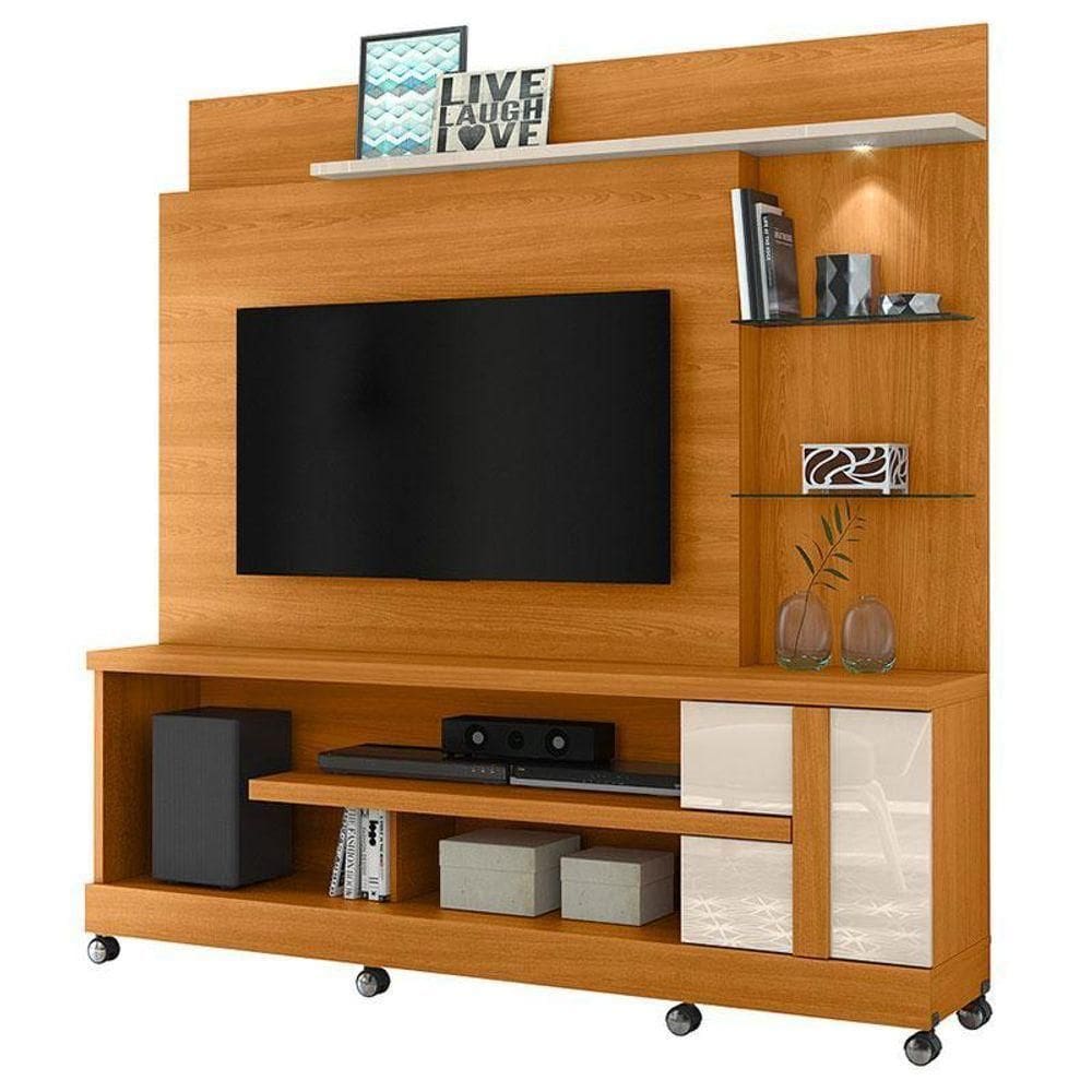 Estante Home Theater Alan Com Rodízios Cinamomo Off White – Madetec
