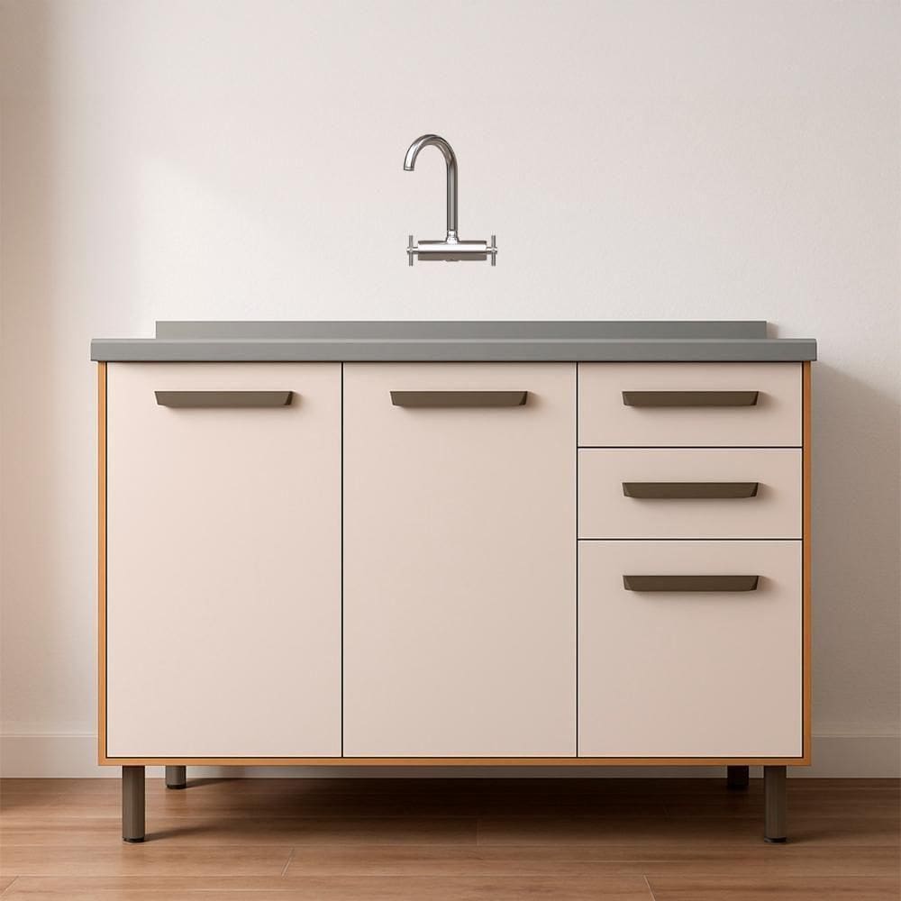 Balcão De Cozinha Com Pia 120cm Rita Freijó/off Acetinado Z44 - Mpozenato