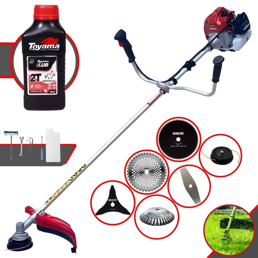 Roçadeira Kawashima BCJ431-L À Gasolina 43cc 1,7HP Completa Com 6 Opções de Cortes, Carretel + Kit 4 Facas + Escova de Aço Circular + ÓLEO TOYAMA 2T