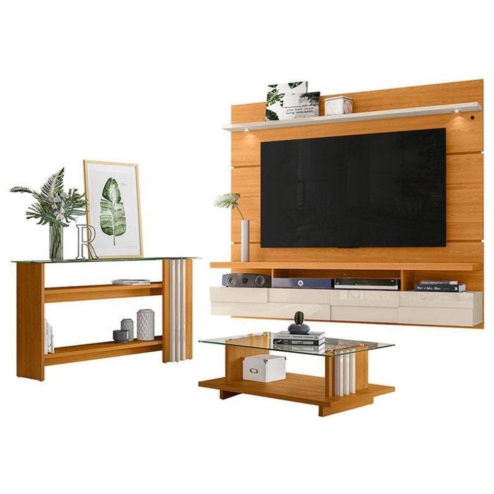 Estante Home Theater Suspenso Lana Com Aparador E Mesa De Centro Frizz Cinamomo Off White - Madetec