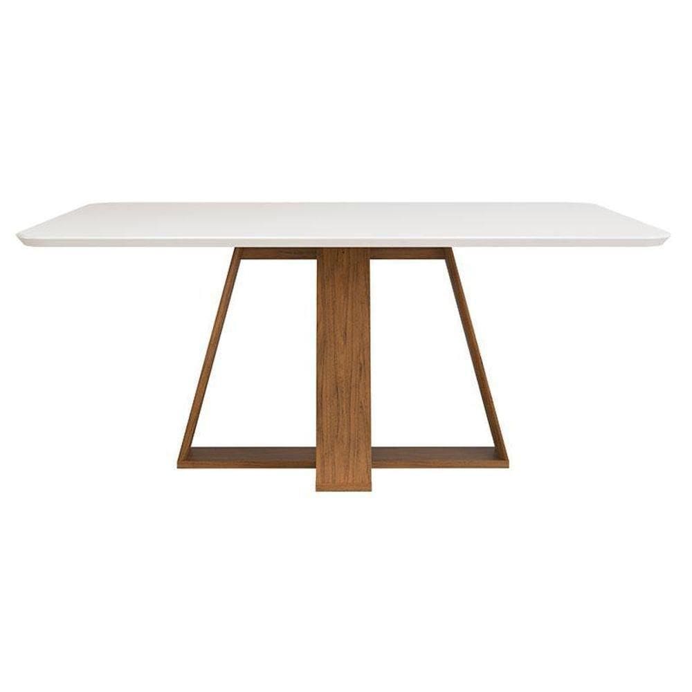 Mesa De Jantar Kiara Tampo Chanfrado Curvo Freijó Off White - Dj Móveis