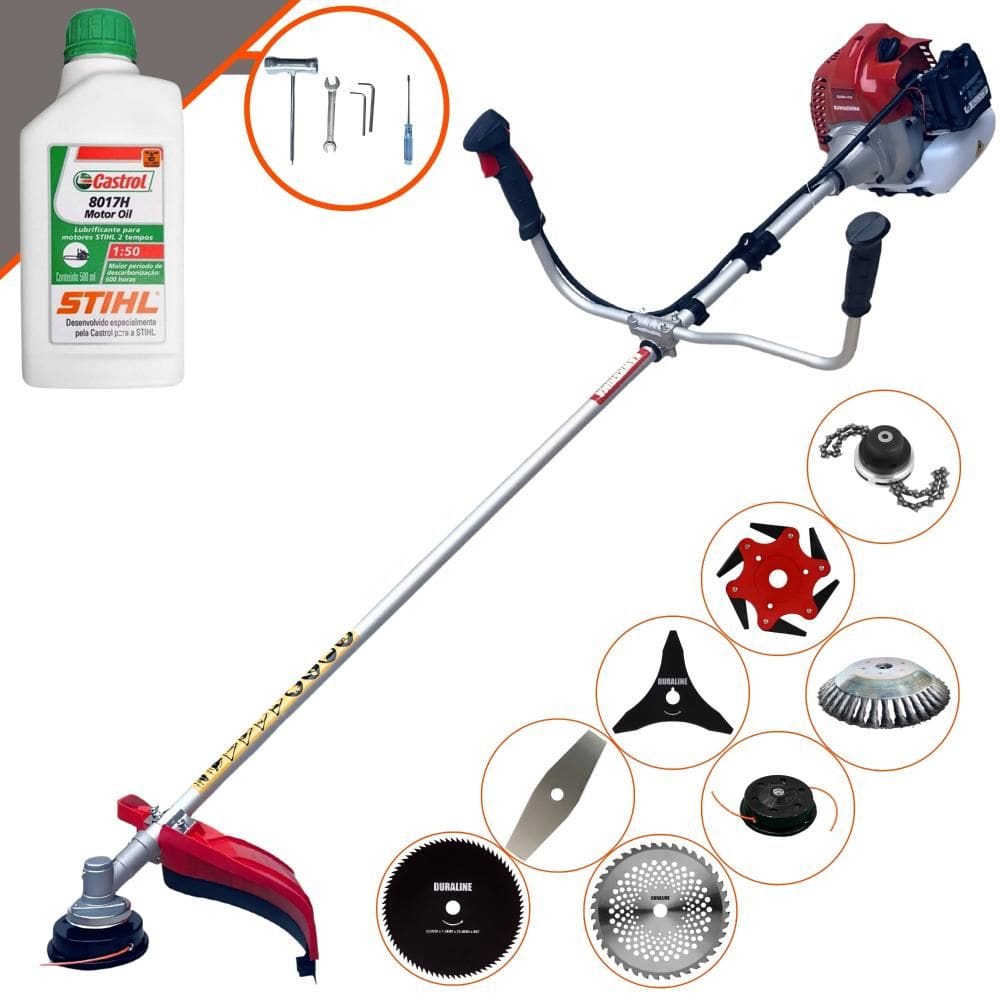 Máquina de Corta Grama Kawashima BCJ431L À Gasolina 43cc 1,7HP 10000rpm Multifunções Completa C/ Carretel de Nylon + 7 Opções de Corte + ÓLEO STIHL 2T