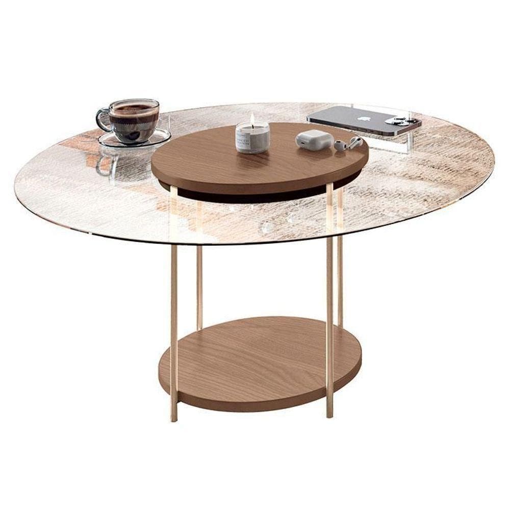 Mesa De Centro Sky Com Tampo De Vidro Castanho – Hb Móveis