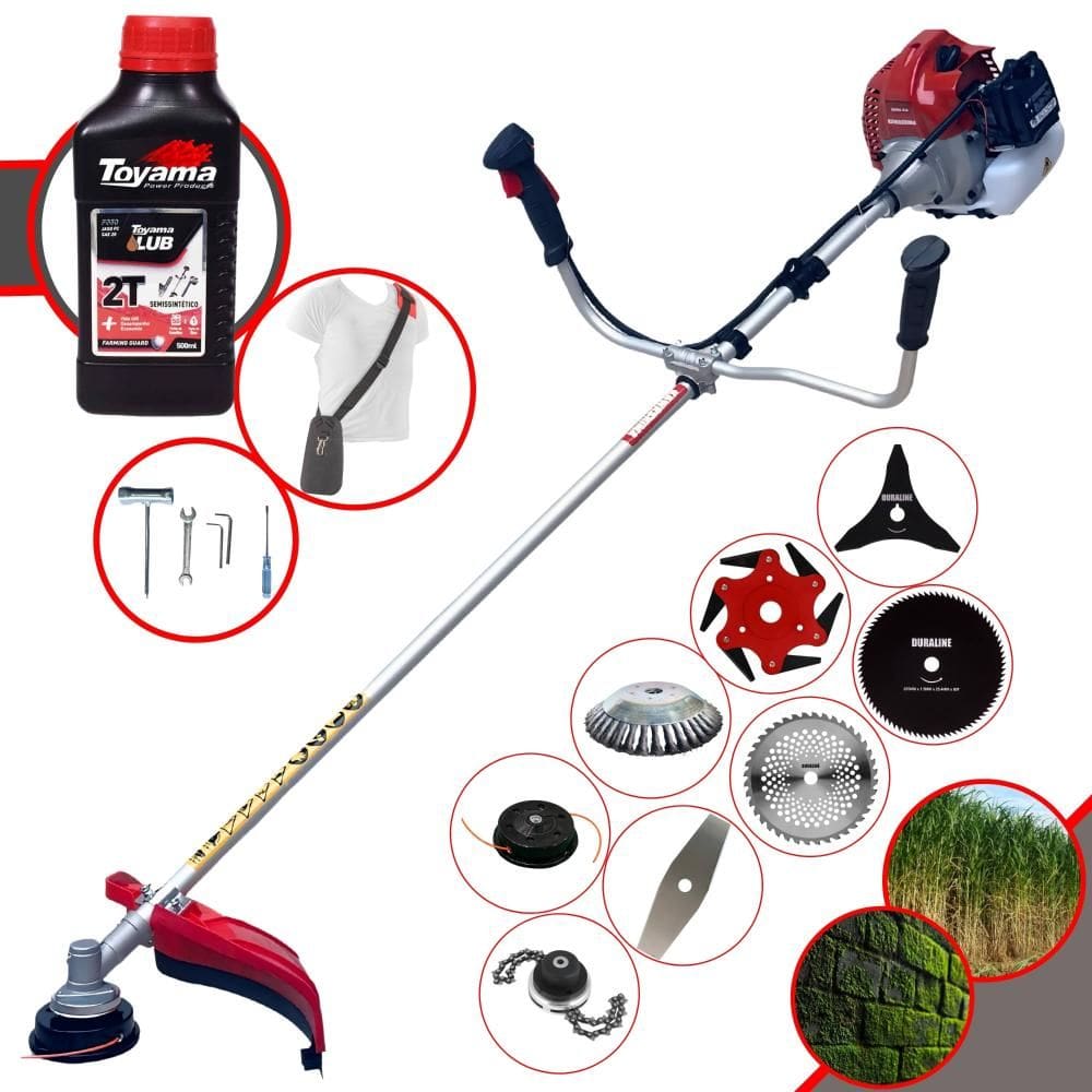 Roçadeira Profissional Kawashima BCJ431-L À Gasolina 43cc Para Todos os Tipos de Trabalho Com Carretel Nylon + Kit 7 Lâminas de Cortes + ÓLEO TOYAMA