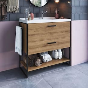 Conjunto Armário De Banheiro Com Pia Lavatório Industrial Mel