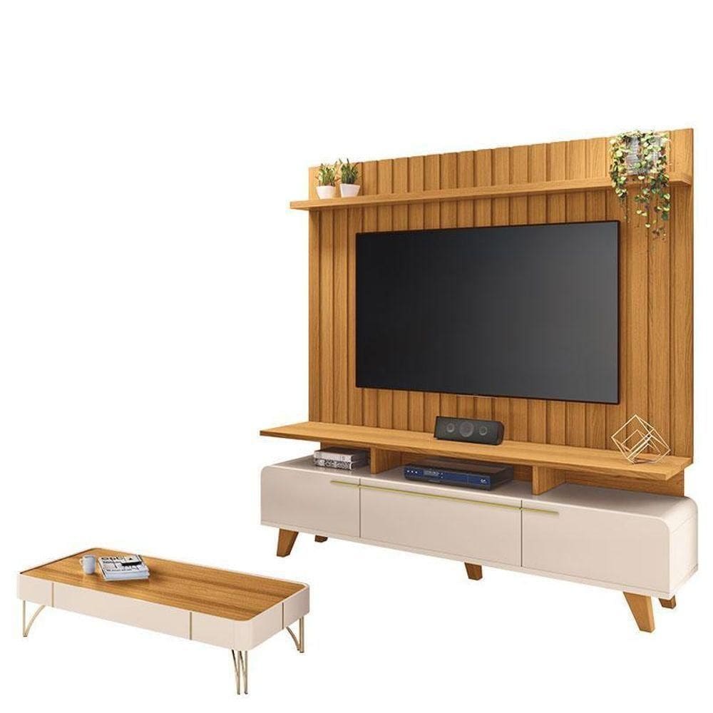 Rack Bancada Essenza E Painel Link Com Mesa De Centro Cadenza Off White Cinamomo – Hb Móveis