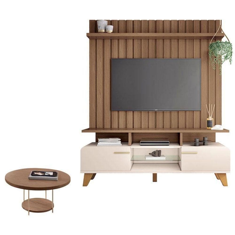 Rack Bancada Essenza E Painel Link Com Mesa De Centro Sky Off White Castanho – Hb Móveis