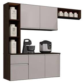Cozinha Suspensa Com Balcão Mel 163 Cm Chocolate Off White – Poquema