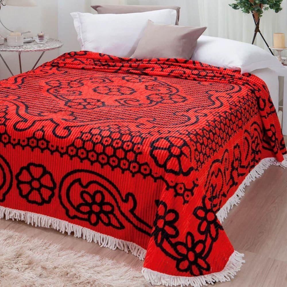 Colcha Chenille Florida Vermelho