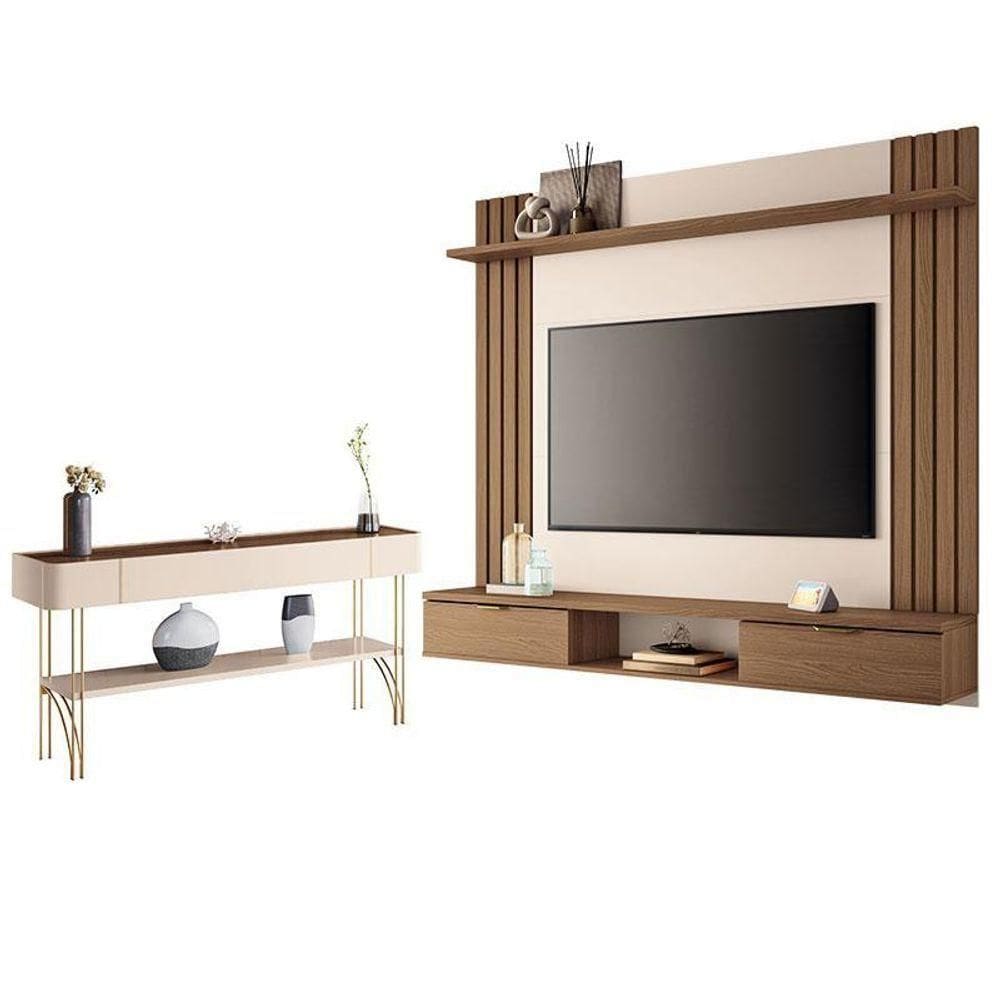 Painel Para Suspenso Solus E Aparador Vivant Castanho Off White – Hb Móveis
