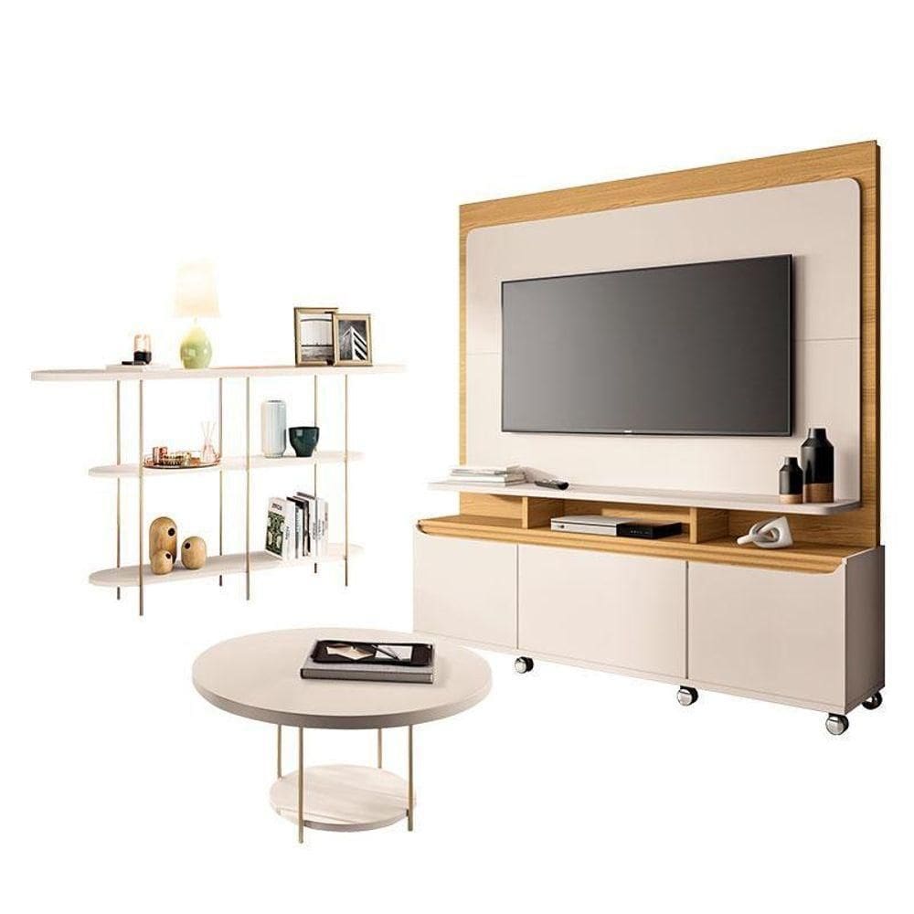 Estante Home Theater Quantum Off White Cinamomo E Aparador Infinity E Mesa De Centro Sky Off White – Hb Móveis