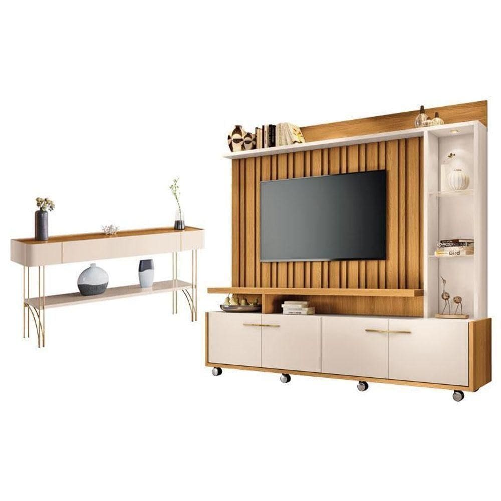Estante Home Theater Titan E Aparador Vivant Cinamomo Off White - Hb Móveis