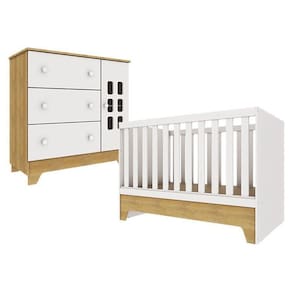 Berço Americano Mini Cama Com Cômoda Infantil Malu Branco Acetinado Bétula – Carolina