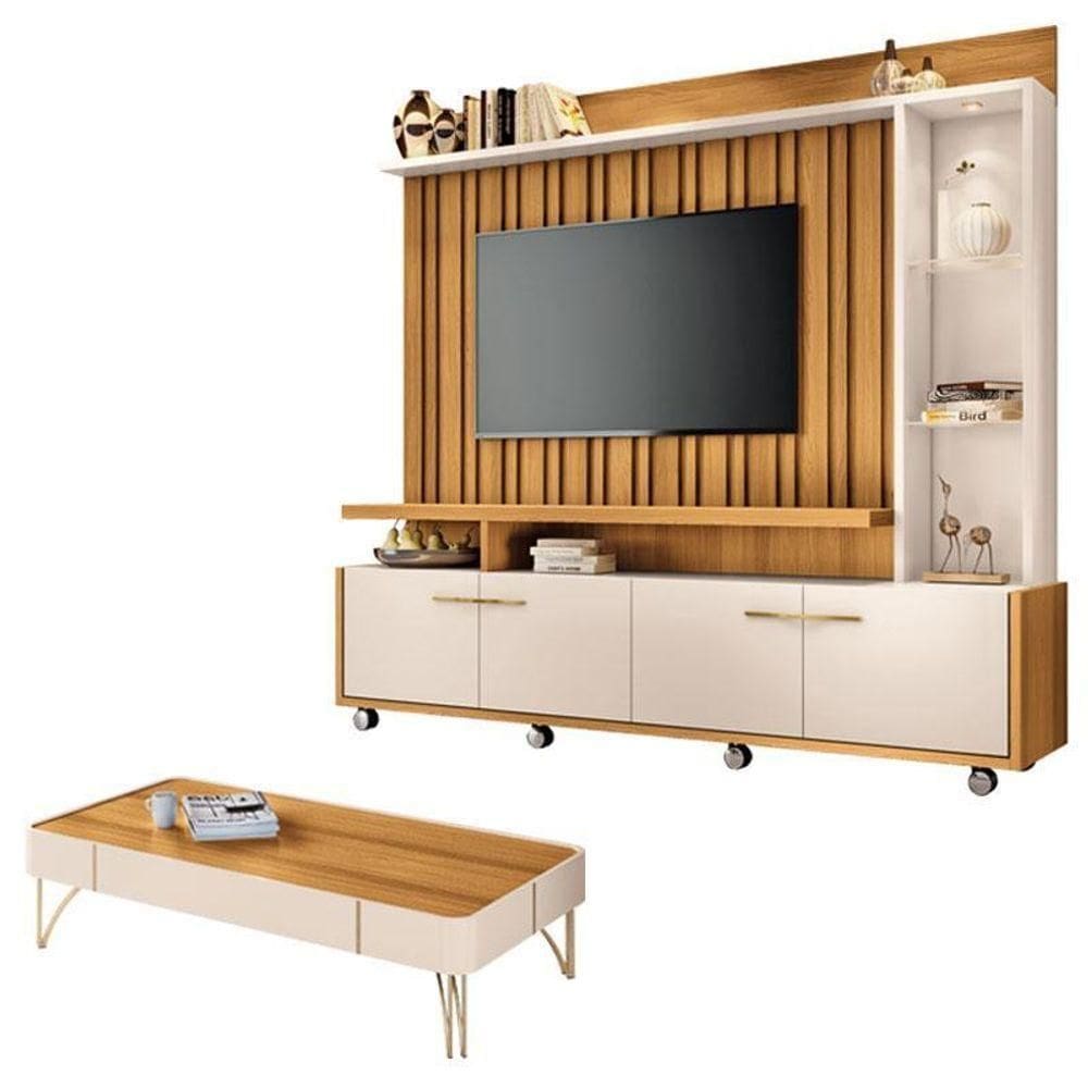 Estante Home Theater Titan E Mesa De Centro Cadenza Cinamomo Off White - Hb Móveis